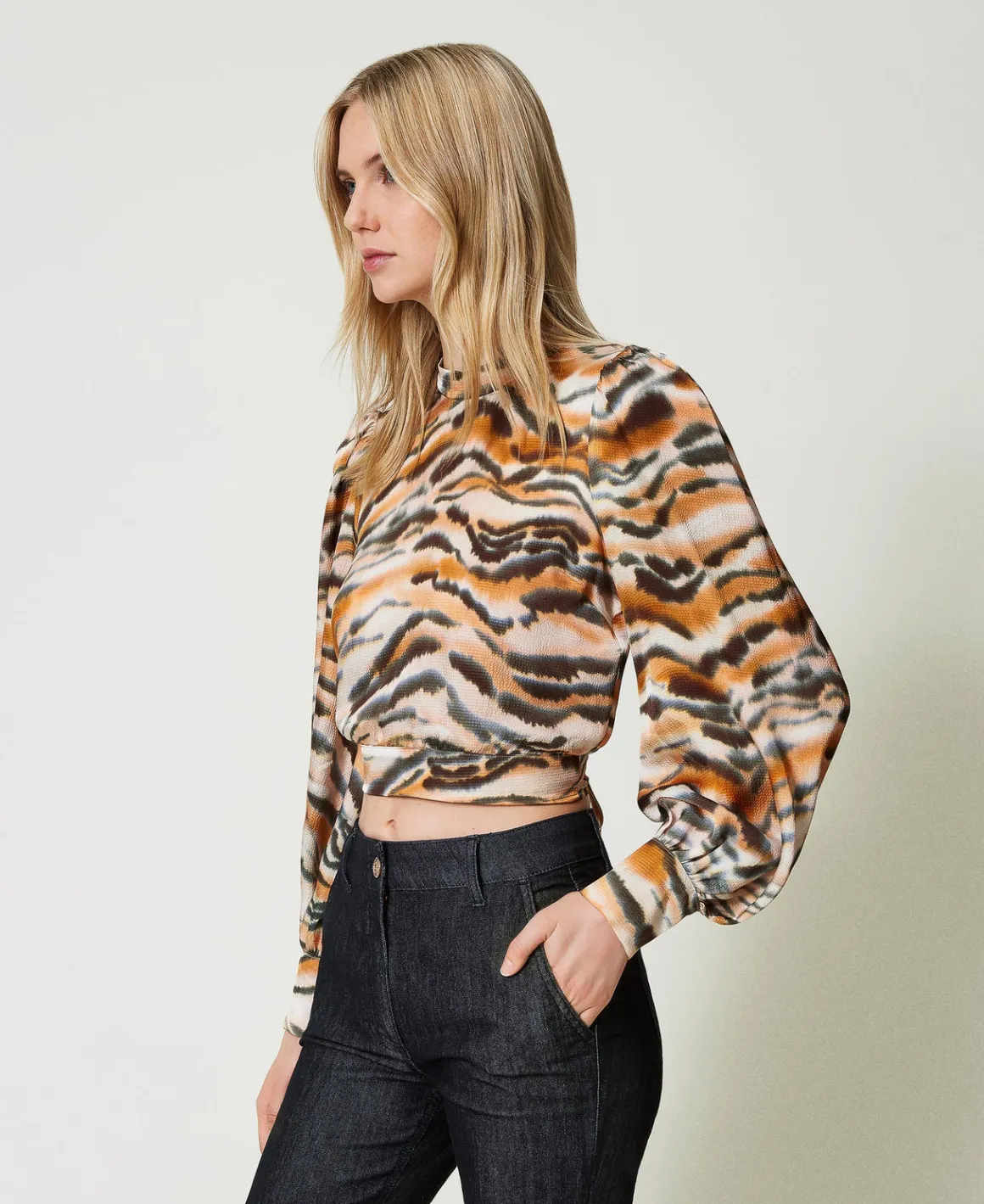 TWINSET Milano Blusa Cropped In Raso Animalier | Bluse E Camicie