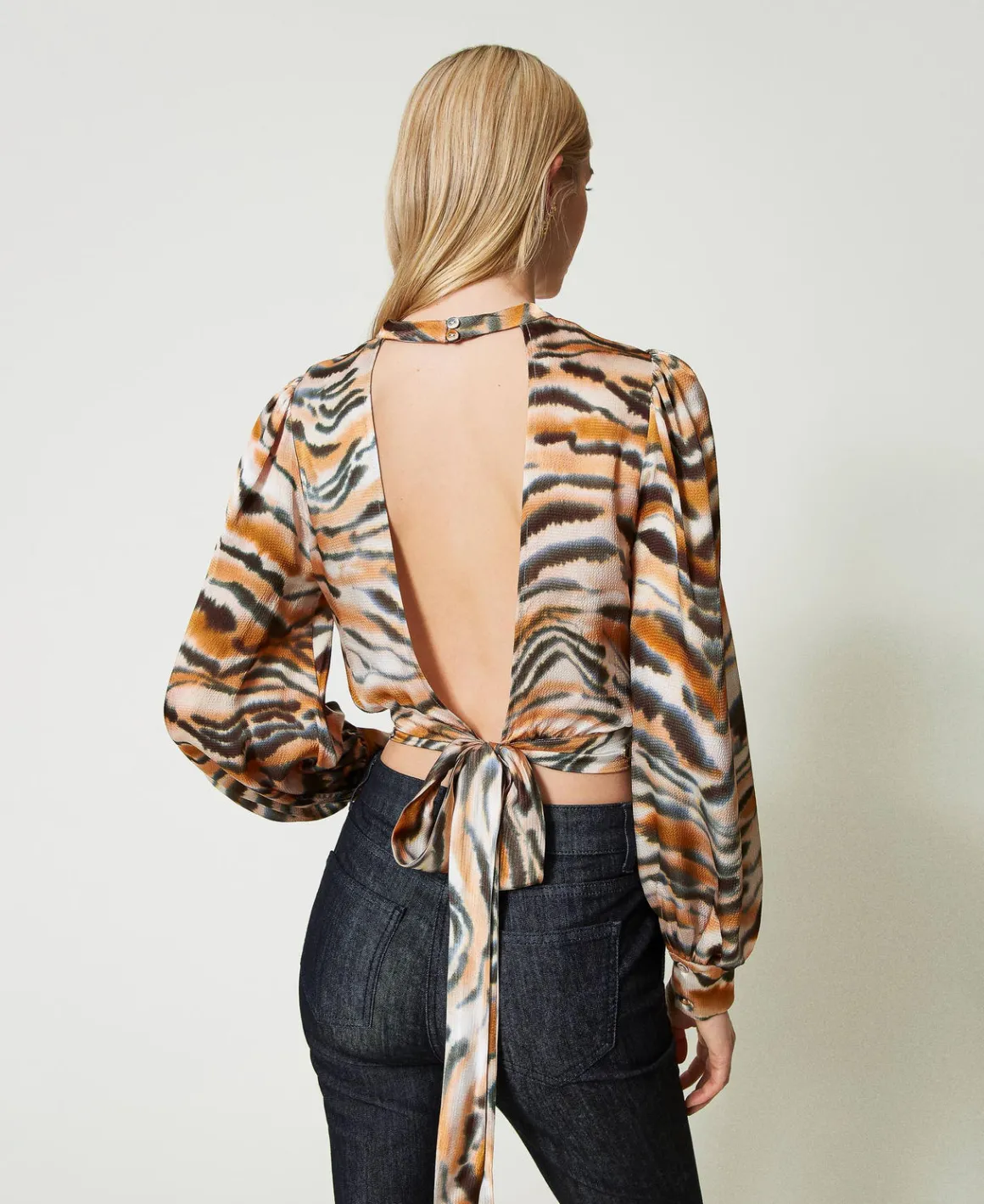 TWINSET Milano Blusa Cropped In Raso Animalier | Bluse E Camicie