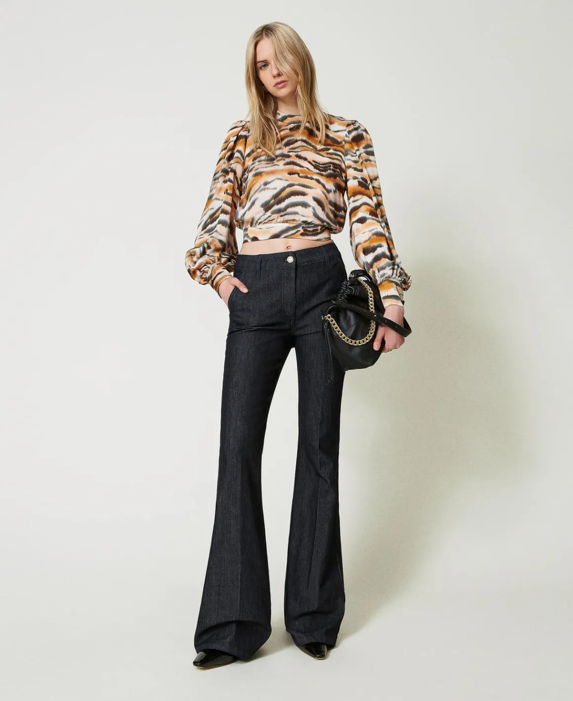TWINSET Milano Blusa Cropped In Raso Animalier | Bluse E Camicie