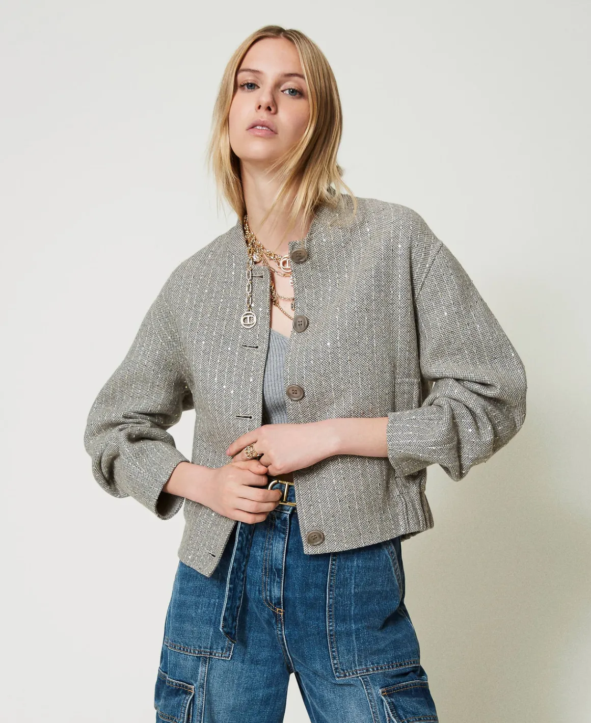TWINSET Milano Bomber In Panno Double Con Paillettes | Giacche E Piumini