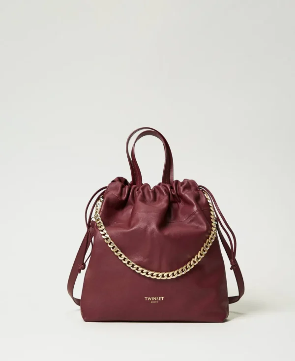TWINSET Milano Borsa Shopper Media In Pelle Con Coulisse | Borse Shopping | Borse A Mano