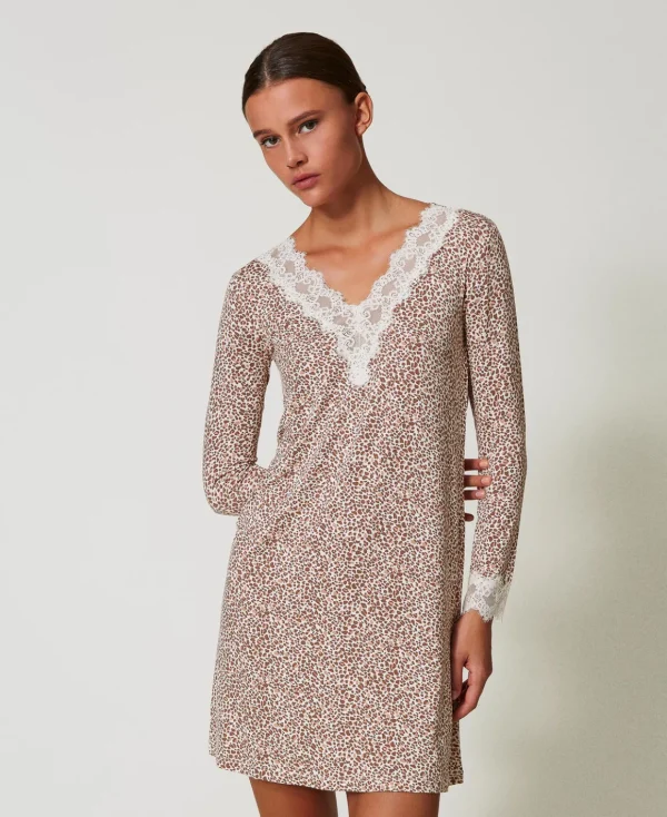 TWINSET Milano Camicia Da Notte Stampata Con Pizzo | Intimo E Nightwear
