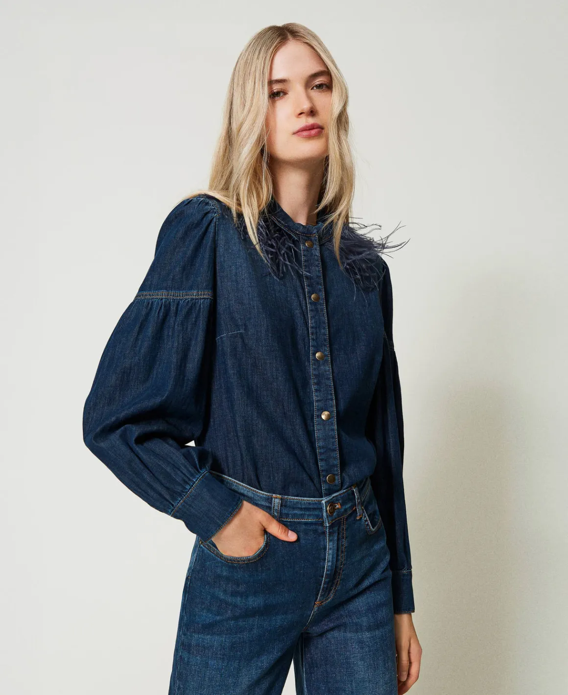 TWINSET Milano Camicia In Jeans Con Piume | Bluse E Camicie
