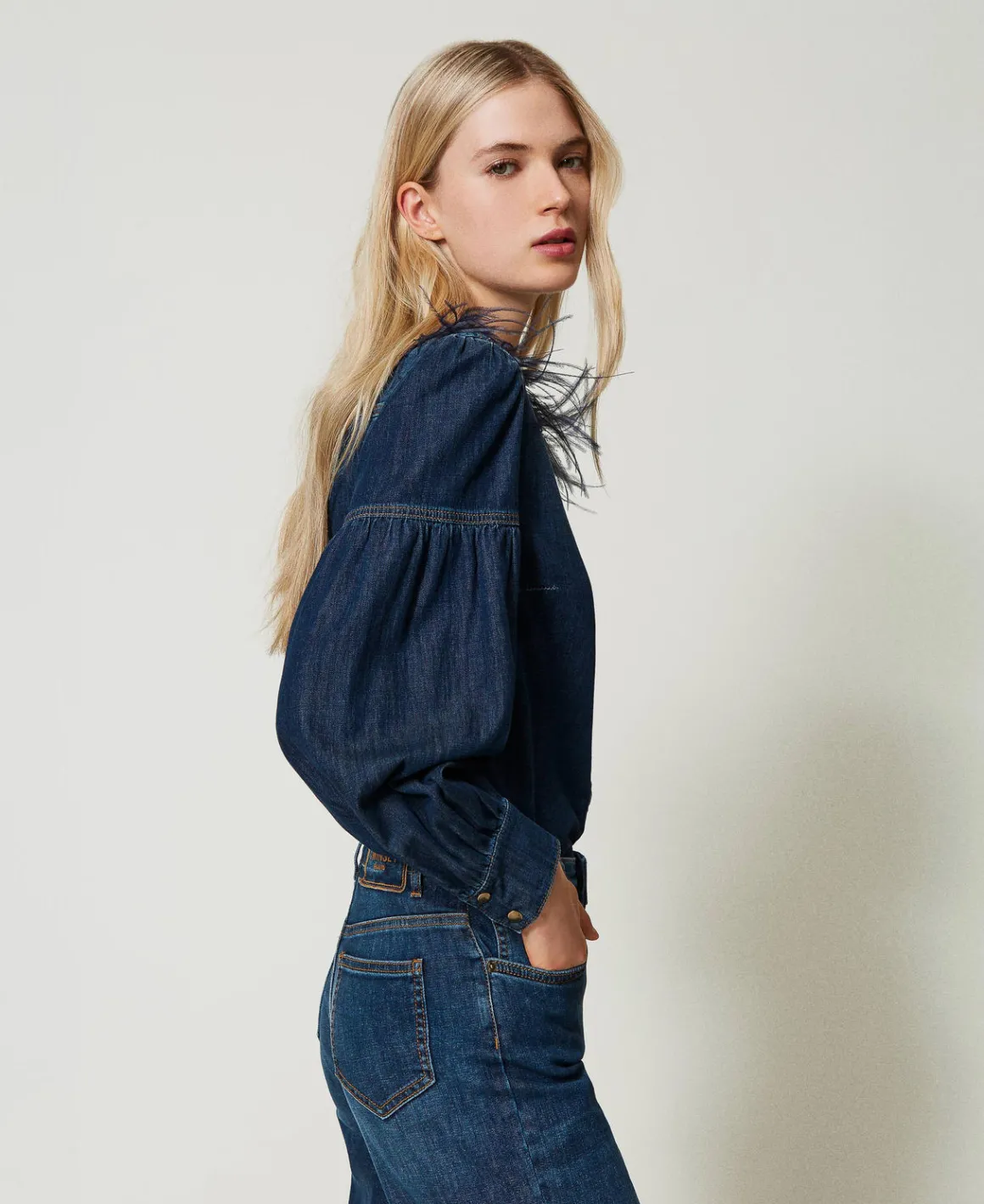 TWINSET Milano Camicia In Jeans Con Piume | Bluse E Camicie