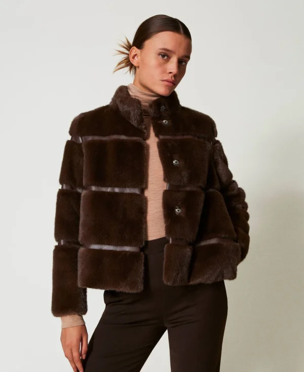 TWINSET Milano Cappotto Corto In Faux Fur Con Intarsi | Cappotti E Trench