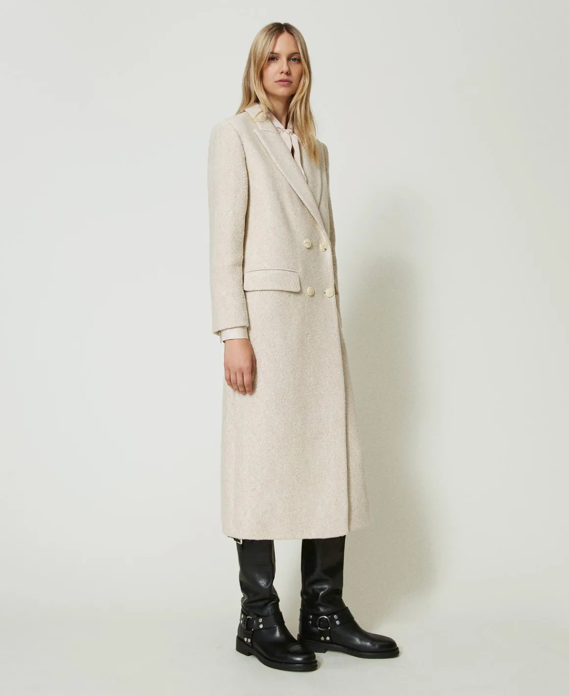 TWINSET Milano Cappotto Doppiopetto In Herringbone Misto Lana | Cappotti E Trench