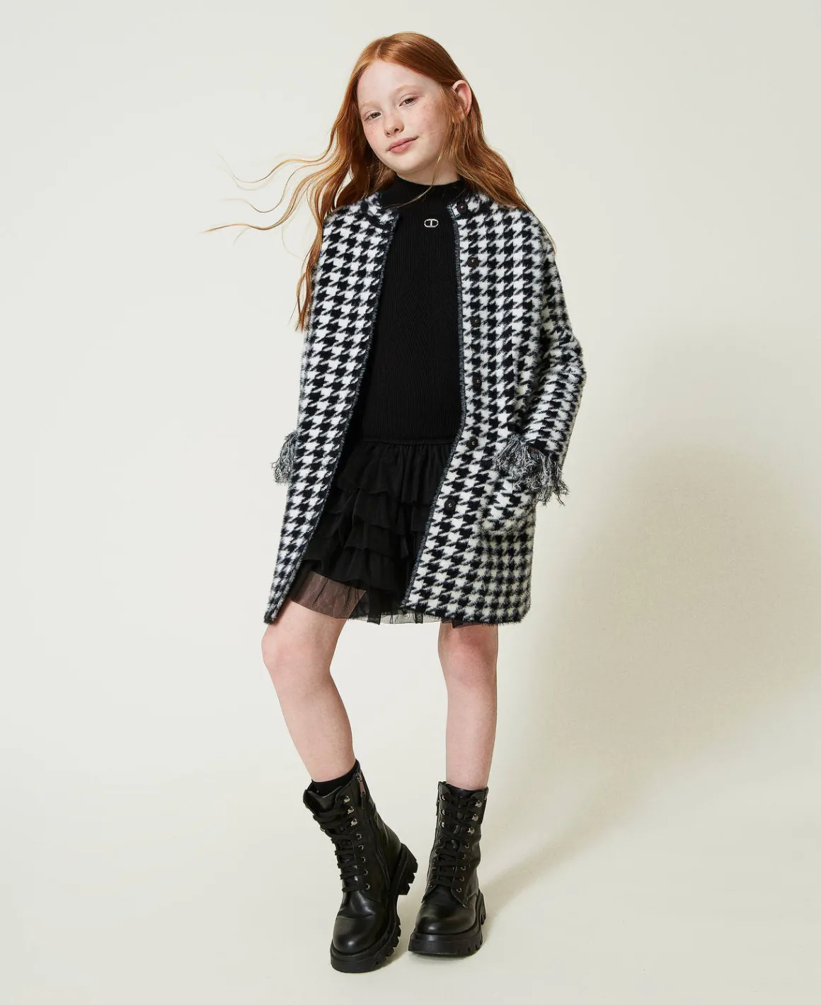 TWINSET Milano Cappotto In Maglia Jacquard Pied De Poule | Giacche E Capispalla