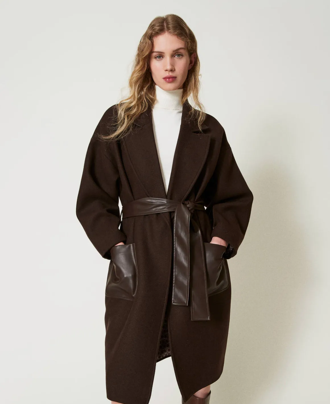 TWINSET Milano Cappotto In Misto Lana Con Tasche Effetto Pelle | Cappotti E Trench