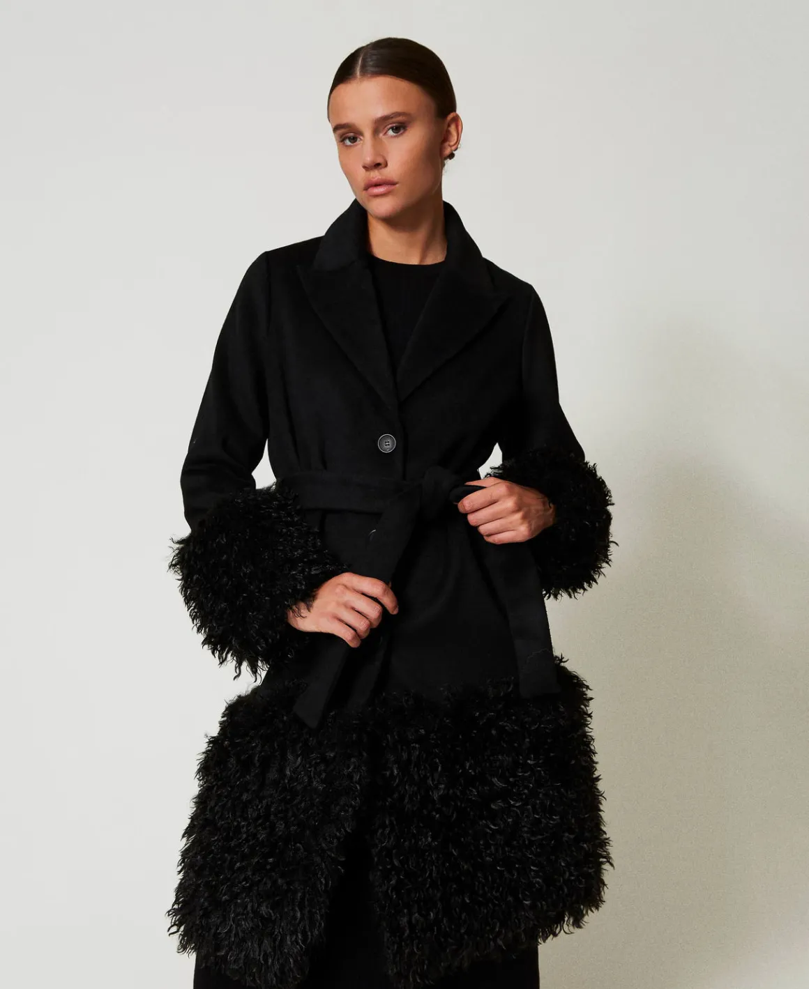 TWINSET Milano Cappotto In Panno Di Misto Lana E Faux Fur | Cappotti E Trench