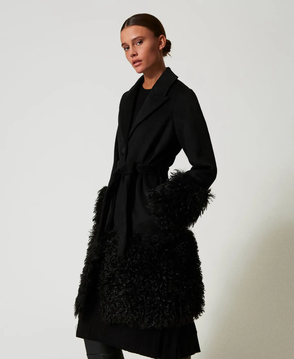 TWINSET Milano Cappotto In Panno Di Misto Lana E Faux Fur | Cappotti E Trench
