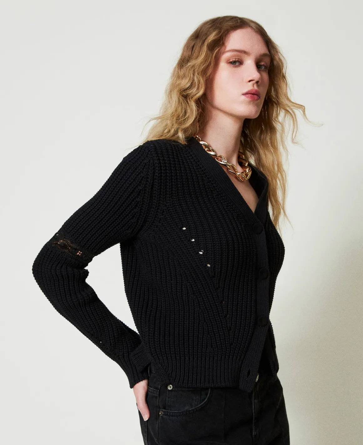 TWINSET Milano Cardigan A Costine Con Pizzo | Maglie E Cardigan