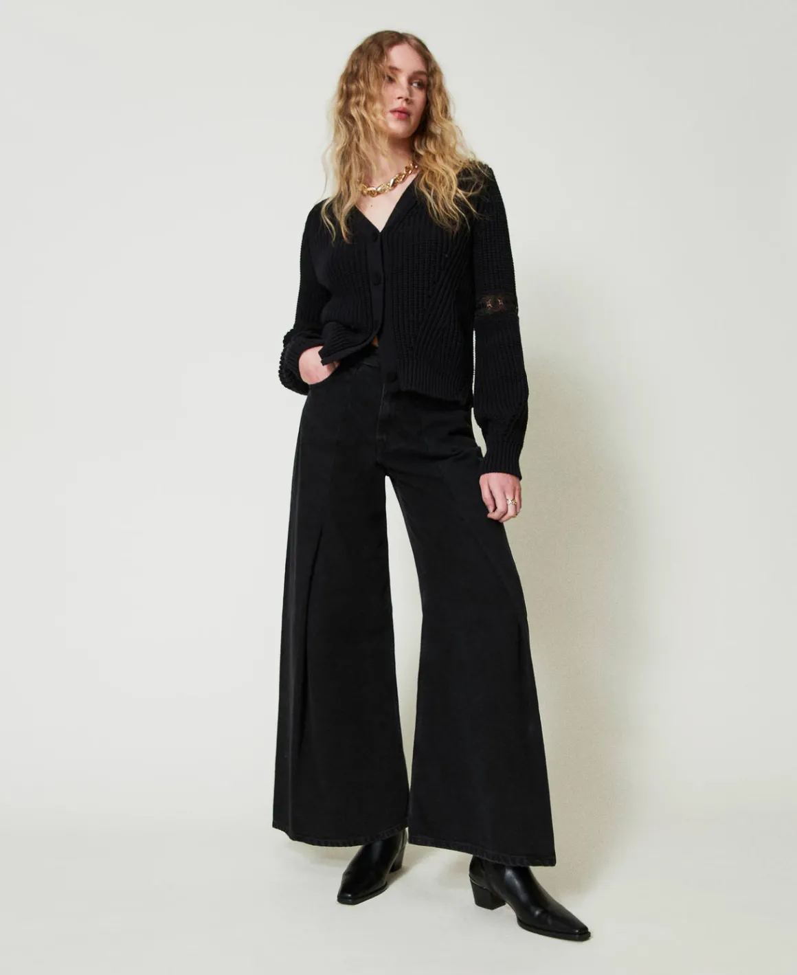 TWINSET Milano Cardigan A Costine Con Pizzo | Maglie E Cardigan