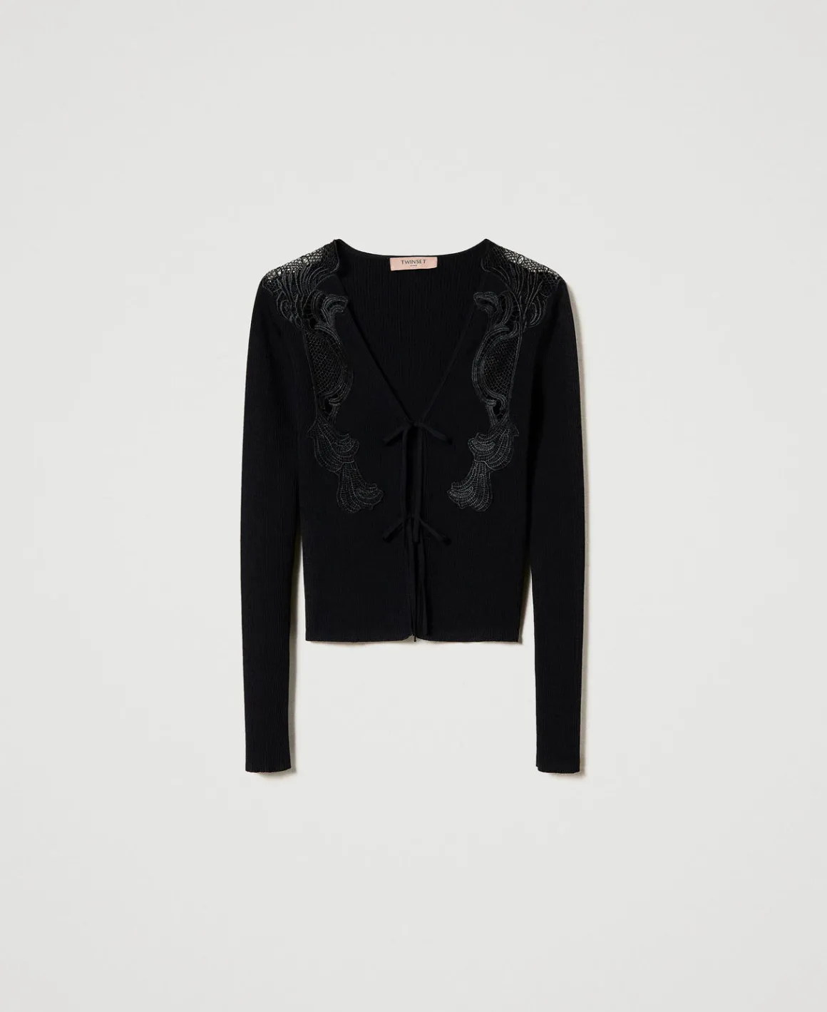 TWINSET Milano Cardigan Con Laccetti E Pizzo | Maglie E Cardigan