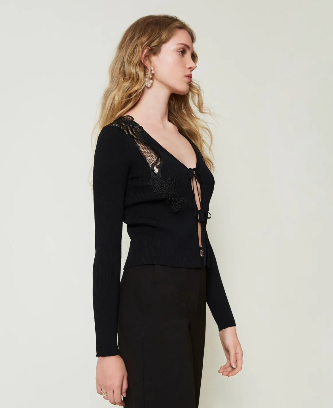 TWINSET Milano Cardigan Con Laccetti E Pizzo | Maglie E Cardigan