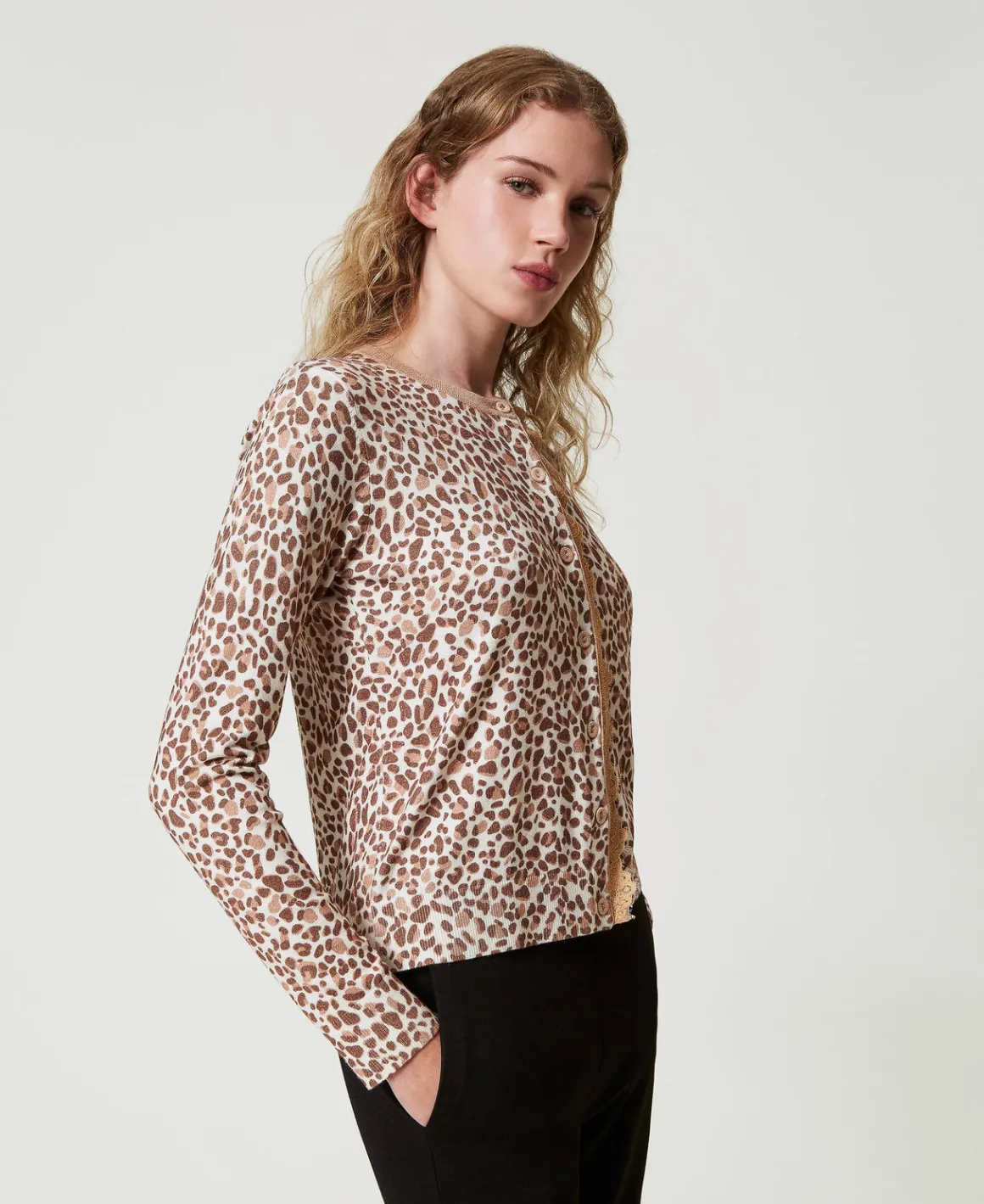 TWINSET Milano Cardigan In Maglia Con Stampa E Pizzo | Maglie E Cardigan