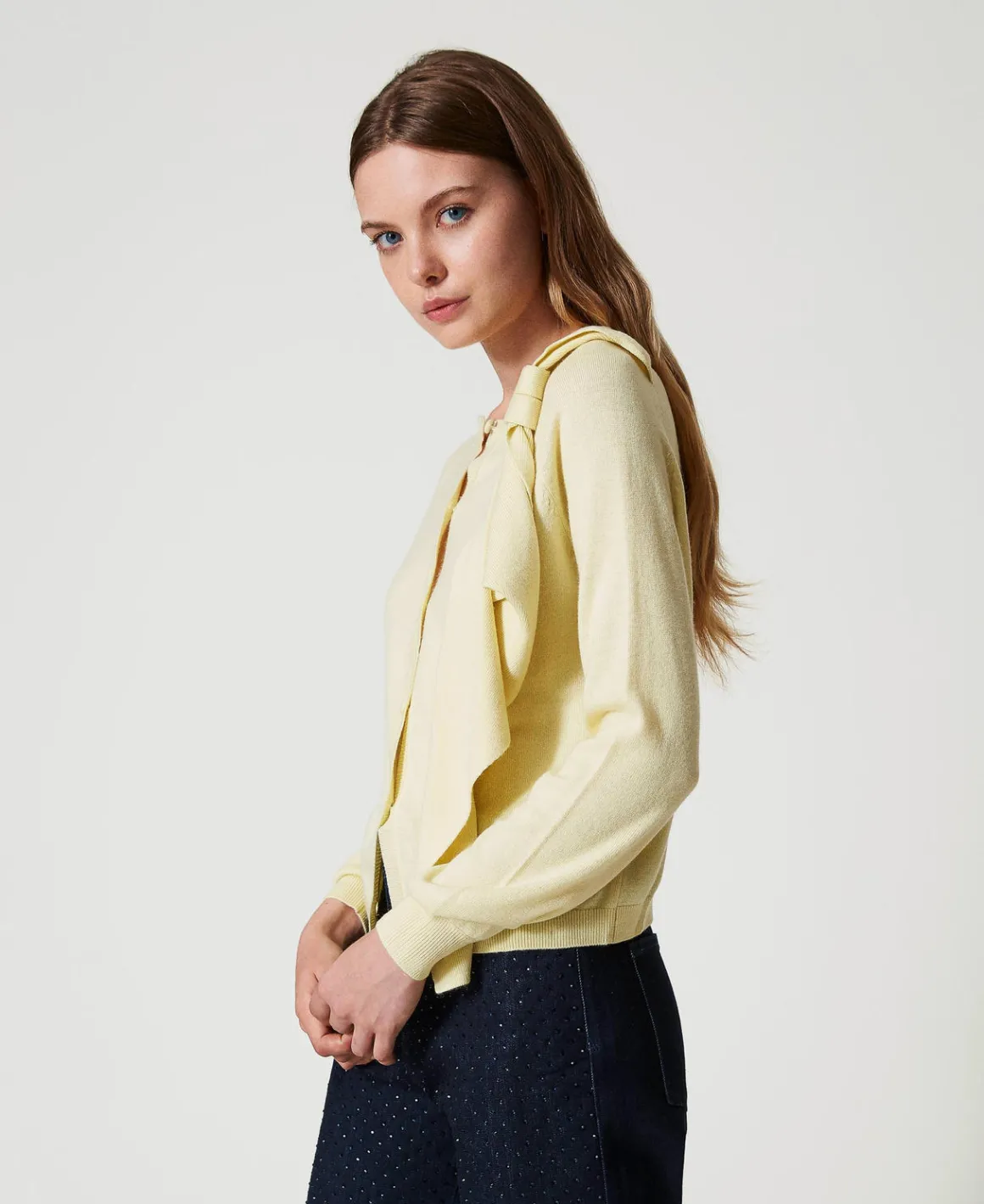 TWINSET Milano Cardigan In Misto Lana Con Maxi Fiocco | Maglie E Cardigan
