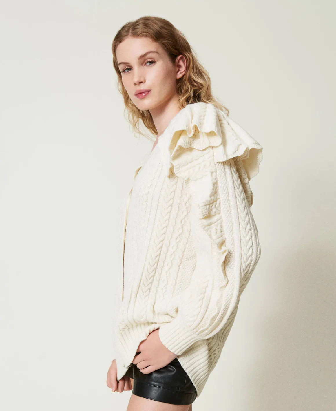 TWINSET Milano Cardigan In Misto Lana Con Volant | Maglie E Cardigan