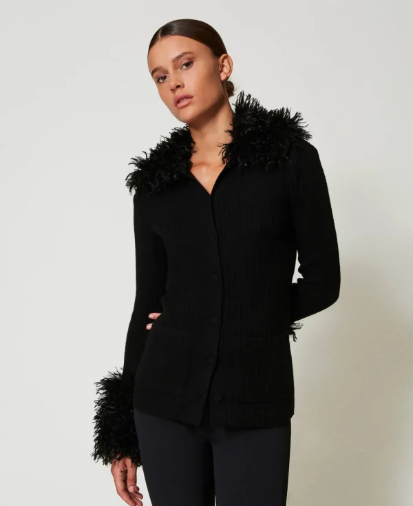 TWINSET Milano Cardigan In Misto Lana E Faux Fur | Maglie E Cardigan