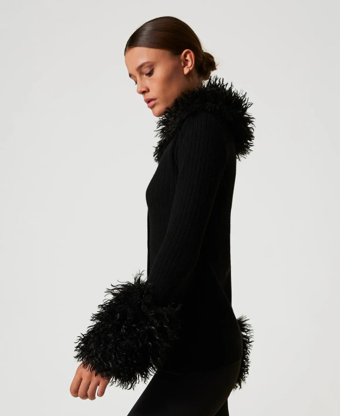 TWINSET Milano Cardigan In Misto Lana E Faux Fur | Maglie E Cardigan