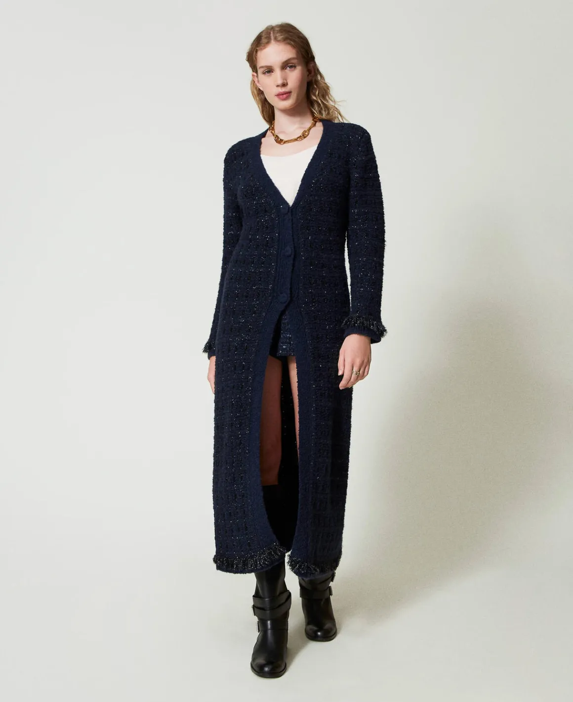 TWINSET Milano Cardigan Lungo Jacquard Check | Cappotti E Trench | Maglie E Cardigan