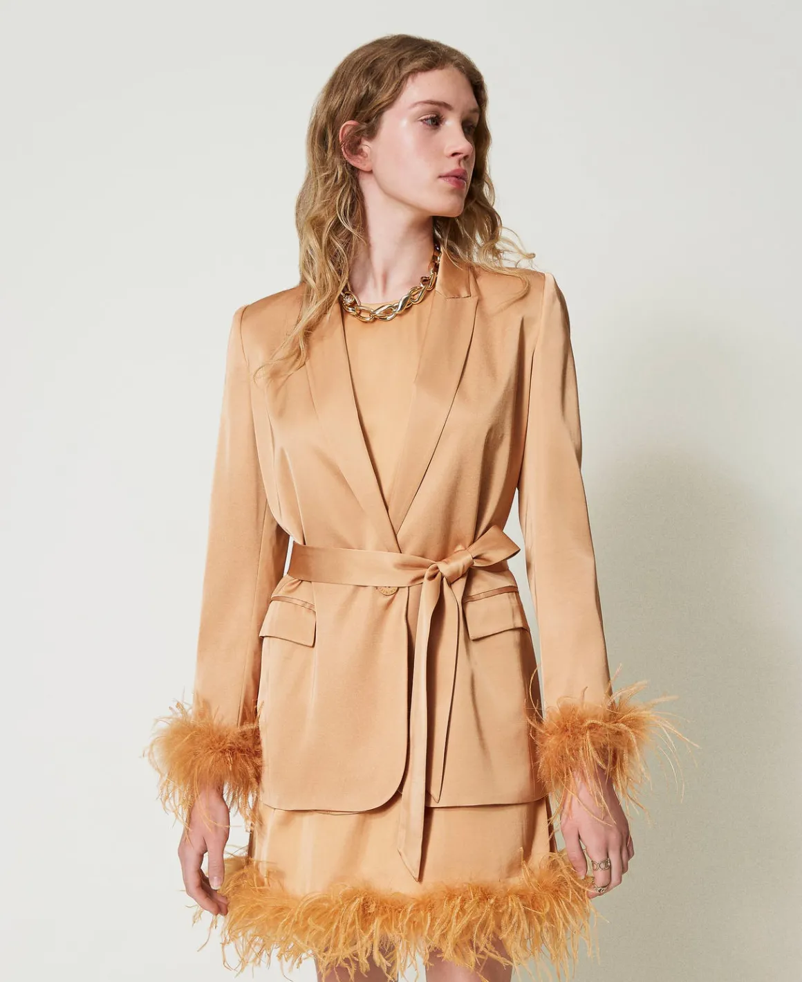 TWINSET Milano Giacca Blazer In Raso Con Piume | Giacche E Piumini | Blazer