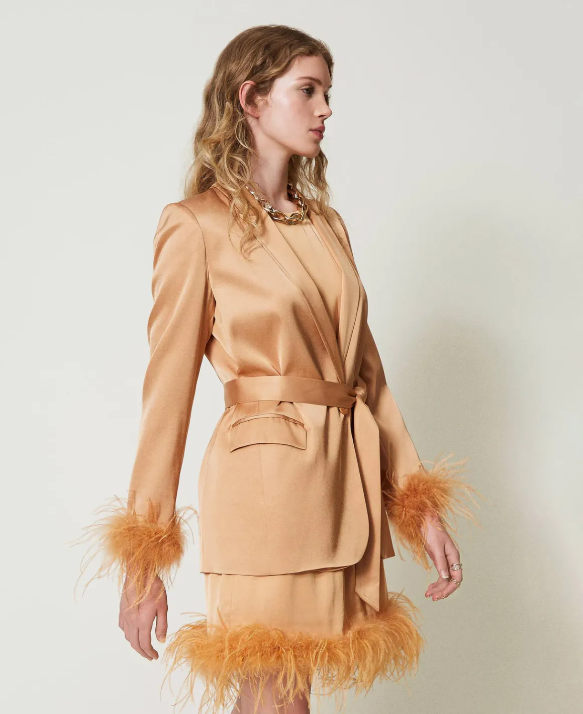 TWINSET Milano Giacca Blazer In Raso Con Piume | Giacche E Piumini | Blazer