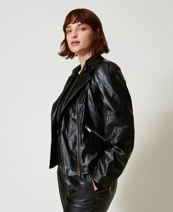 TWINSET Milano Giacca Chiodo Effetto Pelle Con Zip | Giacche E Piumini