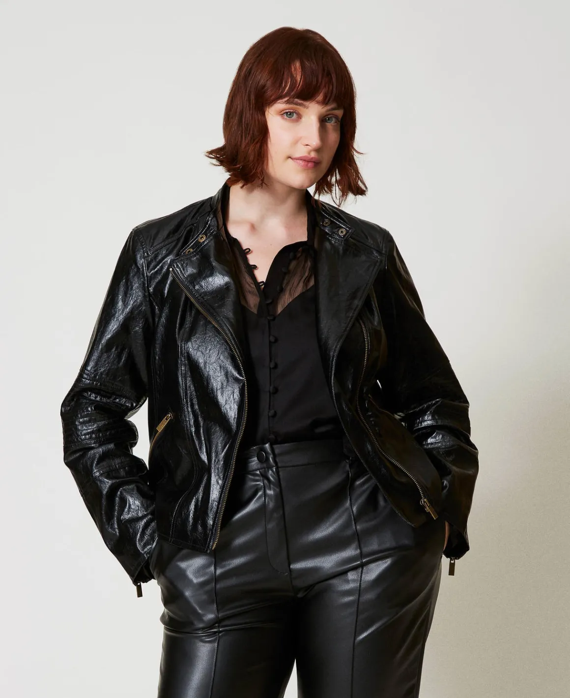 TWINSET Milano Giacca Chiodo Effetto Pelle Con Zip | Giacche E Piumini