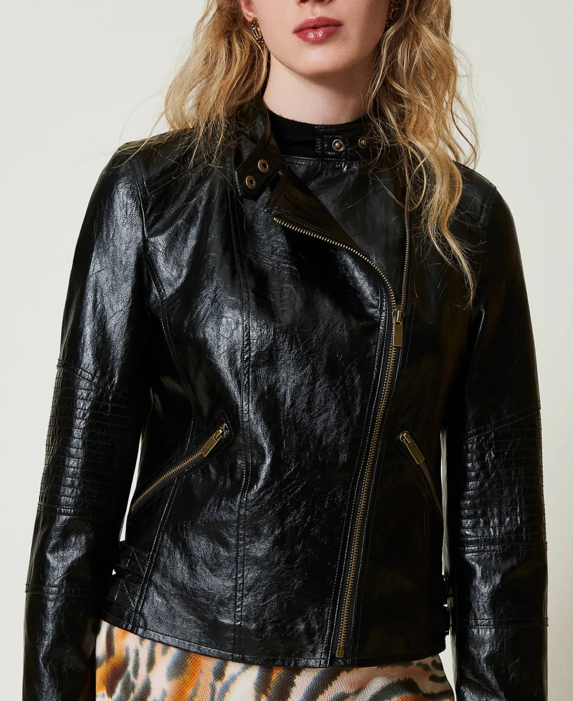 TWINSET Milano Giacca Chiodo Effetto Pelle Con Zip | Giacche E Piumini