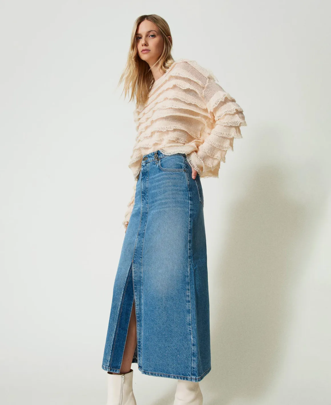 TWINSET Milano Gonna Longuette In Jeans Con Spacco | Gonne