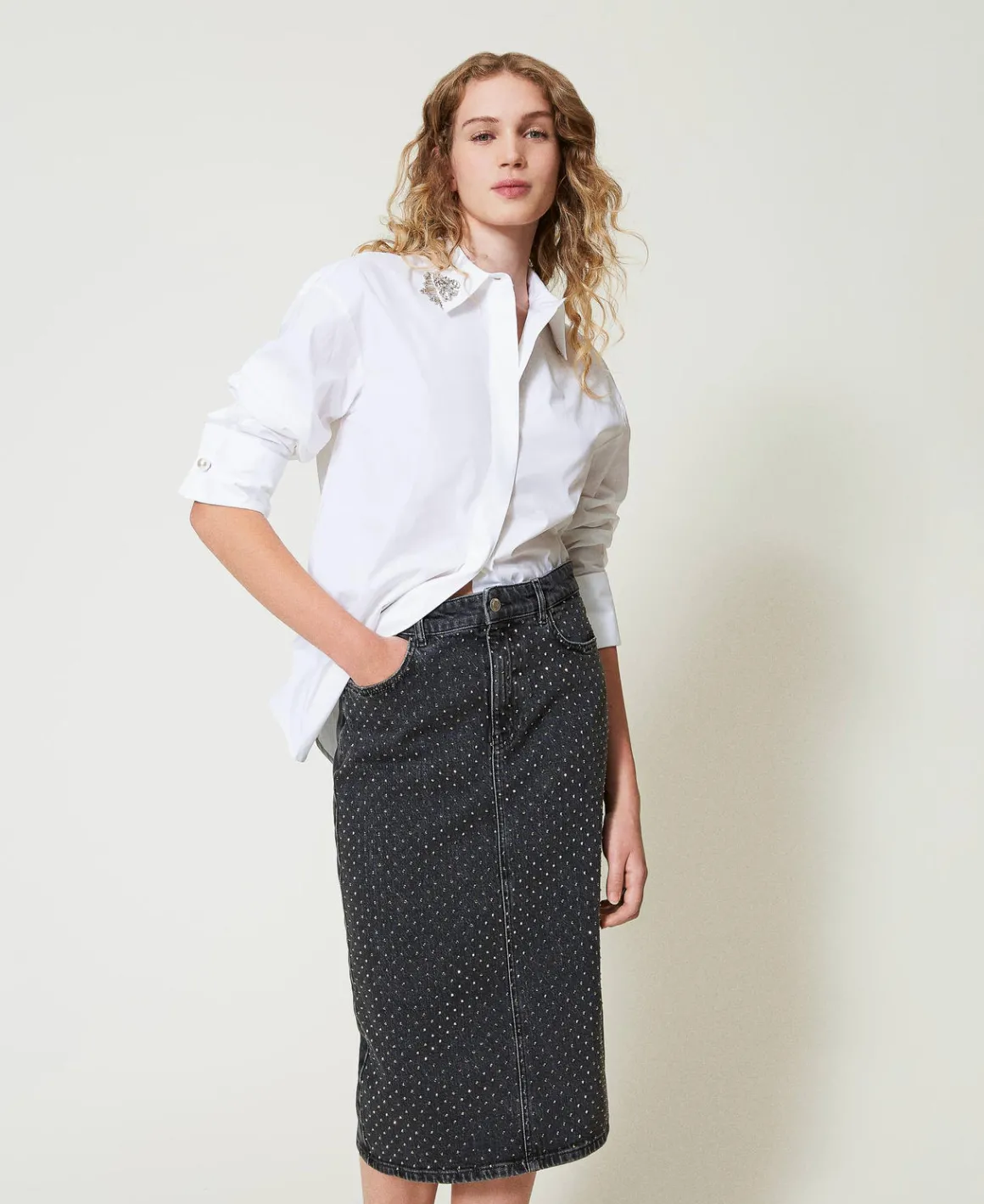 TWINSET Milano Gonna Longuette In Jeans Con Strass | Gonne