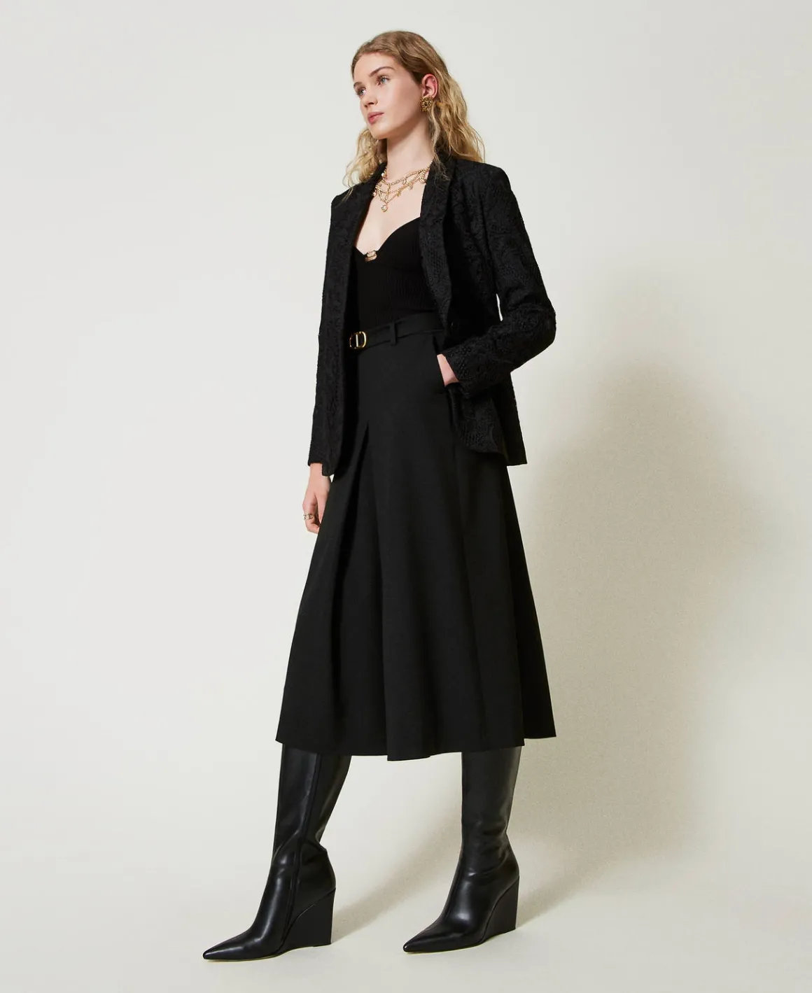 TWINSET Milano Gonna Pantalone In Misto Lana Con Cintura | Pantaloni Eleganti | Pantaloni Ampi E A Palazzo