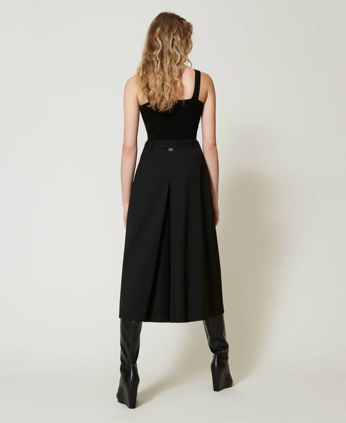 TWINSET Milano Gonna Pantalone In Misto Lana Con Cintura | Pantaloni Eleganti | Pantaloni Ampi E A Palazzo