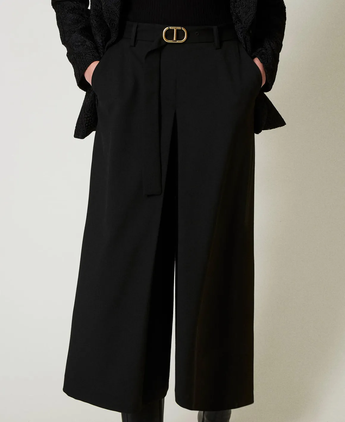 TWINSET Milano Gonna Pantalone In Misto Lana Con Cintura | Pantaloni Eleganti | Pantaloni Ampi E A Palazzo