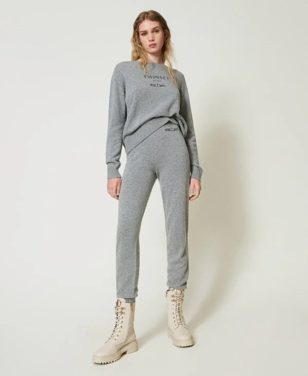 TWINSET Milano Joggers In Maglia Misto Lana Con Logo Ricamato | Pantaloni Jogging