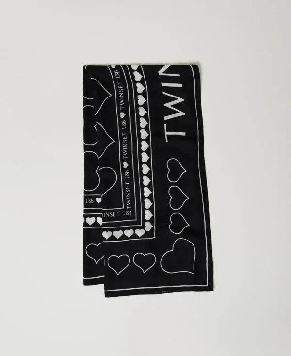TWINSET Milano Kefiah Con Stampa Logo E Cuori | Sciarpe