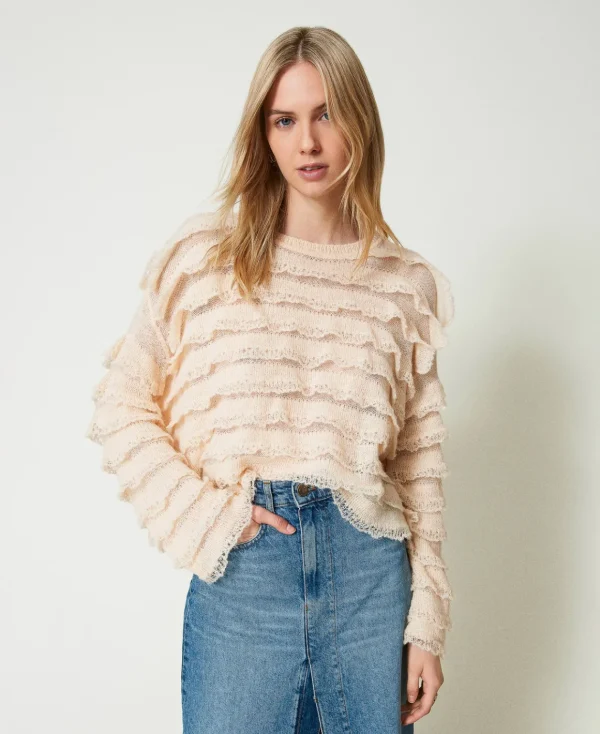 TWINSET Milano Maglia Boxy Con Balze Effetto Pizzo | Maglie E Cardigan