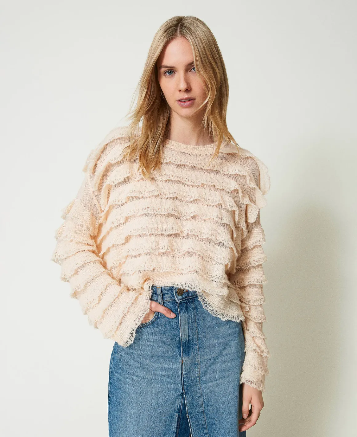 TWINSET Milano Maglia Boxy Con Balze Effetto Pizzo | Maglie E Cardigan