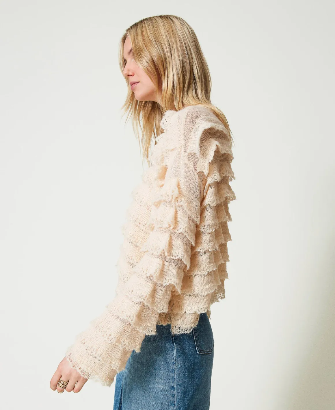 TWINSET Milano Maglia Boxy Con Balze Effetto Pizzo | Maglie E Cardigan