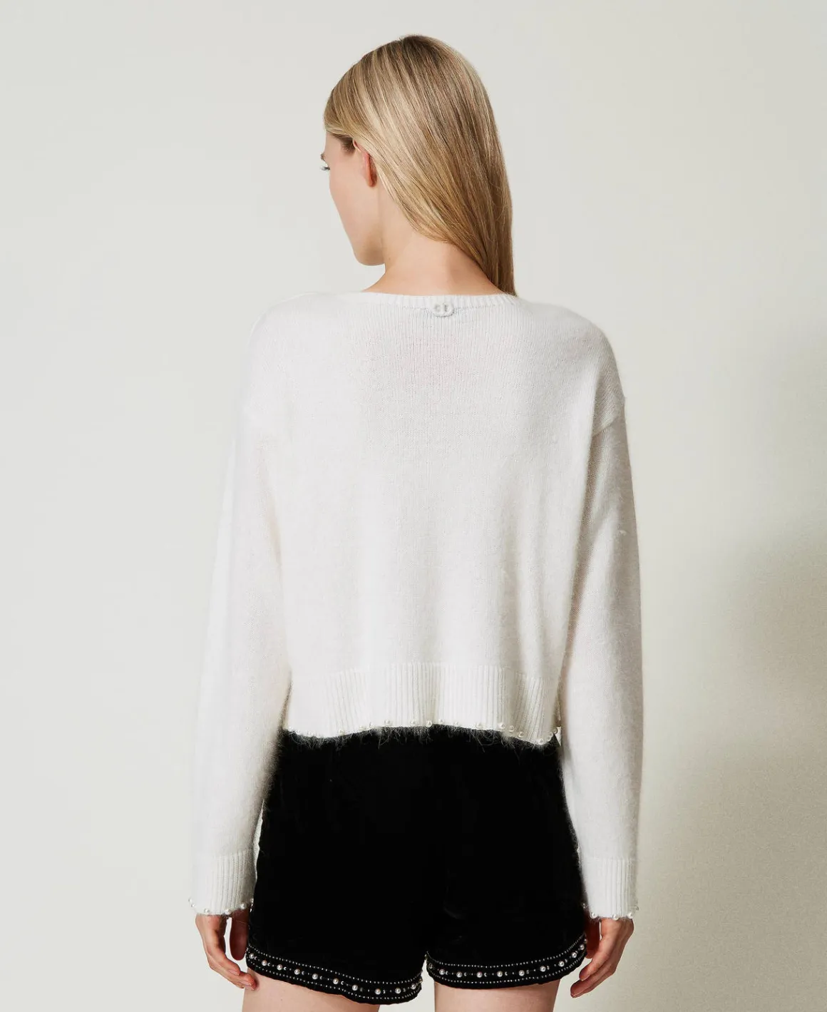 TWINSET Milano Maglia Cropped In Misto Angora Con Perle | Maglie E Cardigan