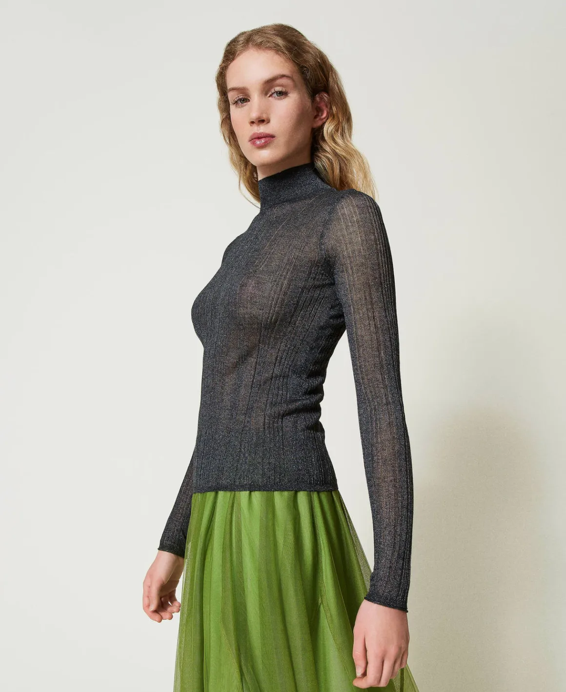 TWINSET Milano Maglia Fitted A Costine Con Lurex | Maglie E Cardigan