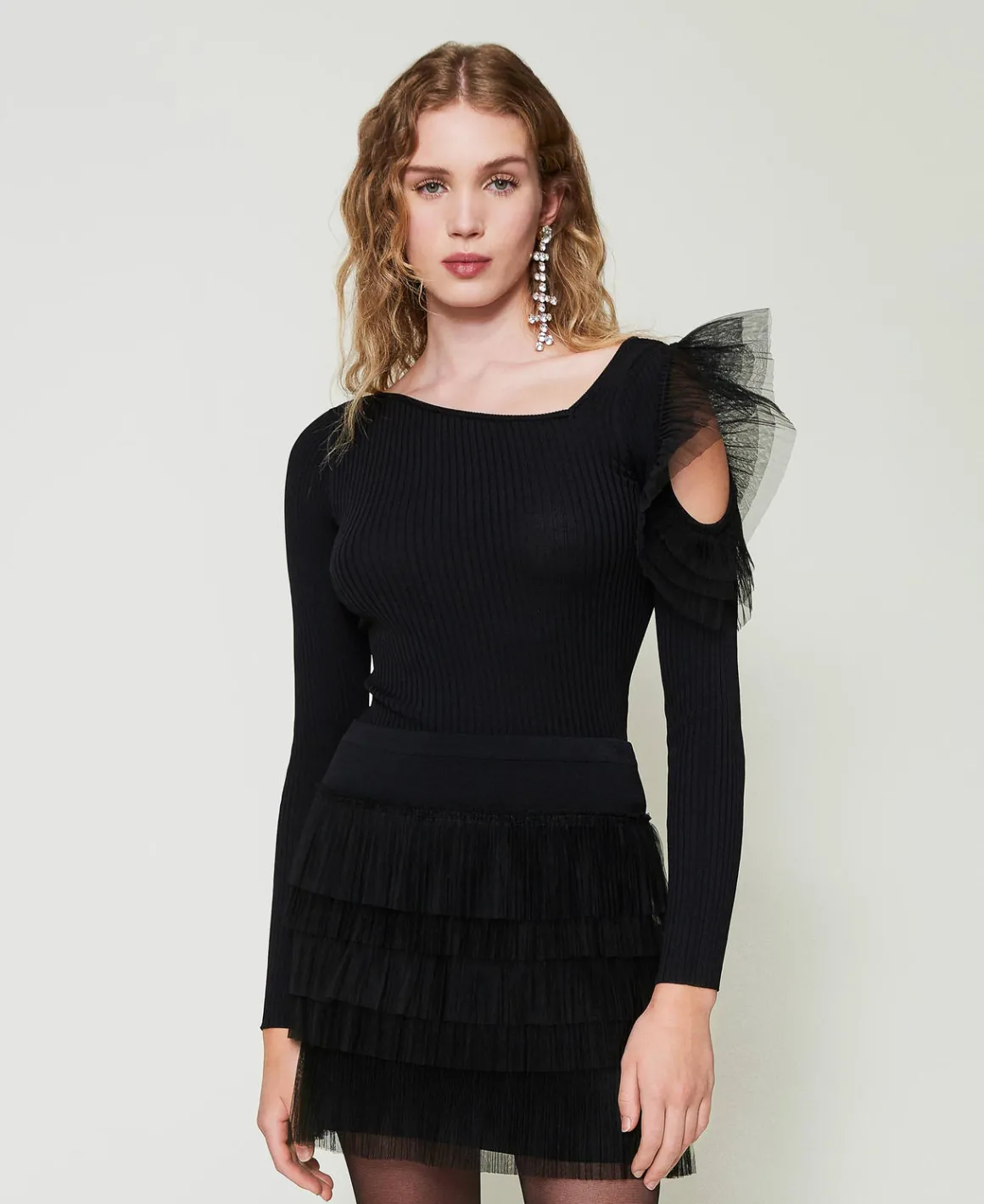 TWINSET Milano Maglia Fitted Con Cut-out E Tulle | Maglie E Cardigan