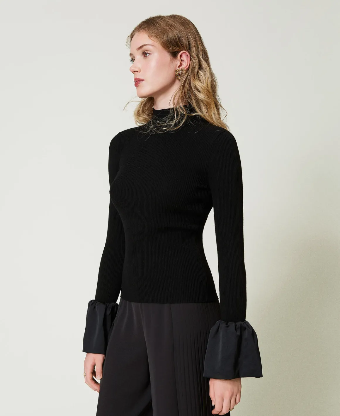 TWINSET Milano Maglia Fitted Con Volant In Satin | Maglie E Cardigan