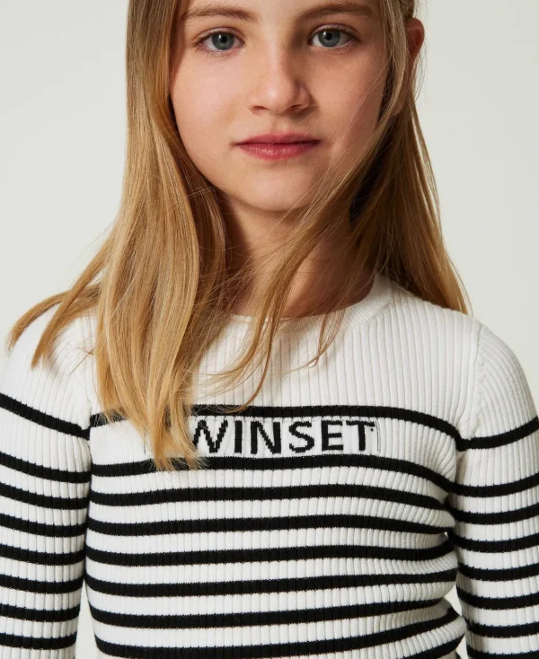 TWINSET Milano Maglia Girocollo A Righe Con Logo Jacquard | Maglie E Cardigan