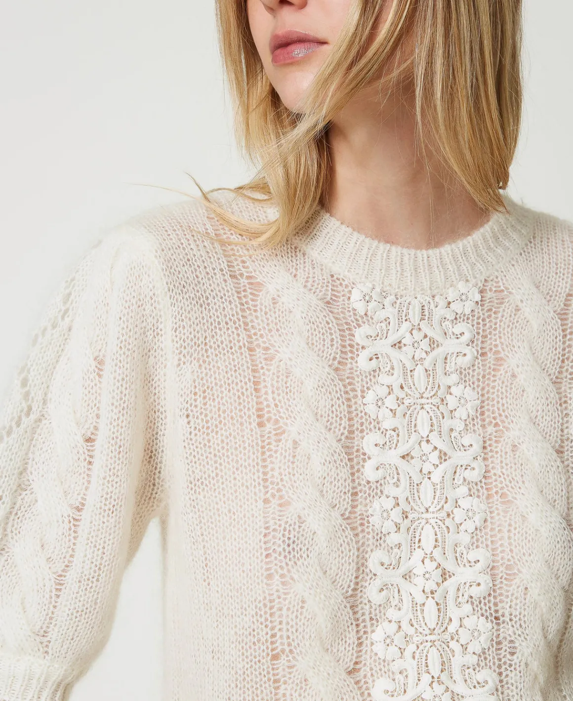 TWINSET Milano Maglia In Lana E Mohair Con Pizzo | Maglie E Cardigan