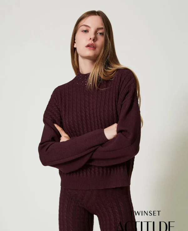 TWINSET Milano Maglia Lupetto A Trecce Con Strass | Maglie E Cardigan