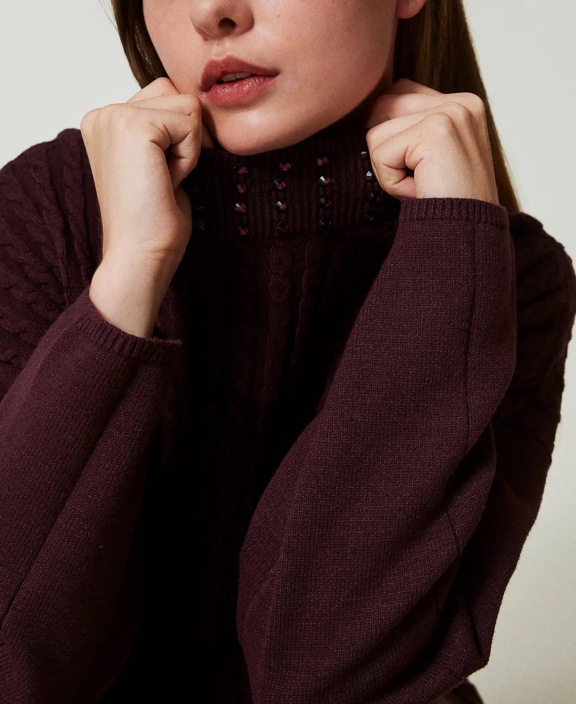 TWINSET Milano Maglia Lupetto A Trecce Con Strass | Maglie E Cardigan