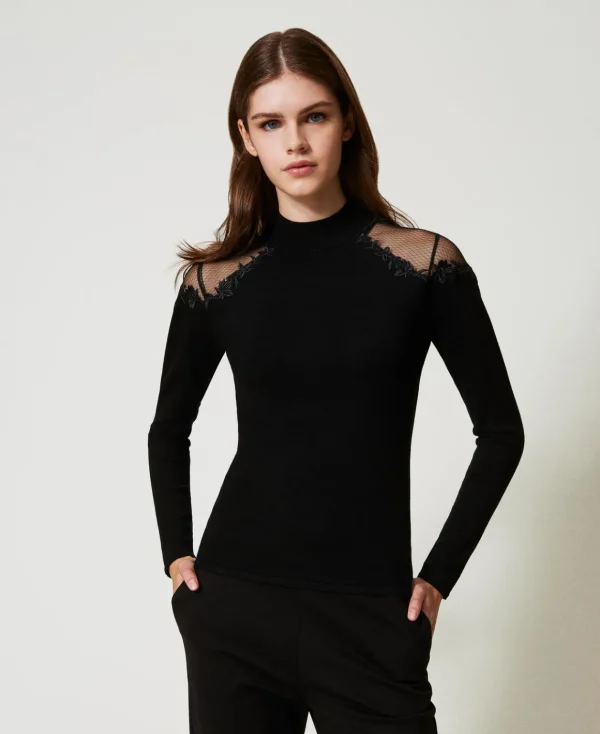 TWINSET Milano Maglia Lupetto Con Tulle E Ricamo | Maglie E Cardigan