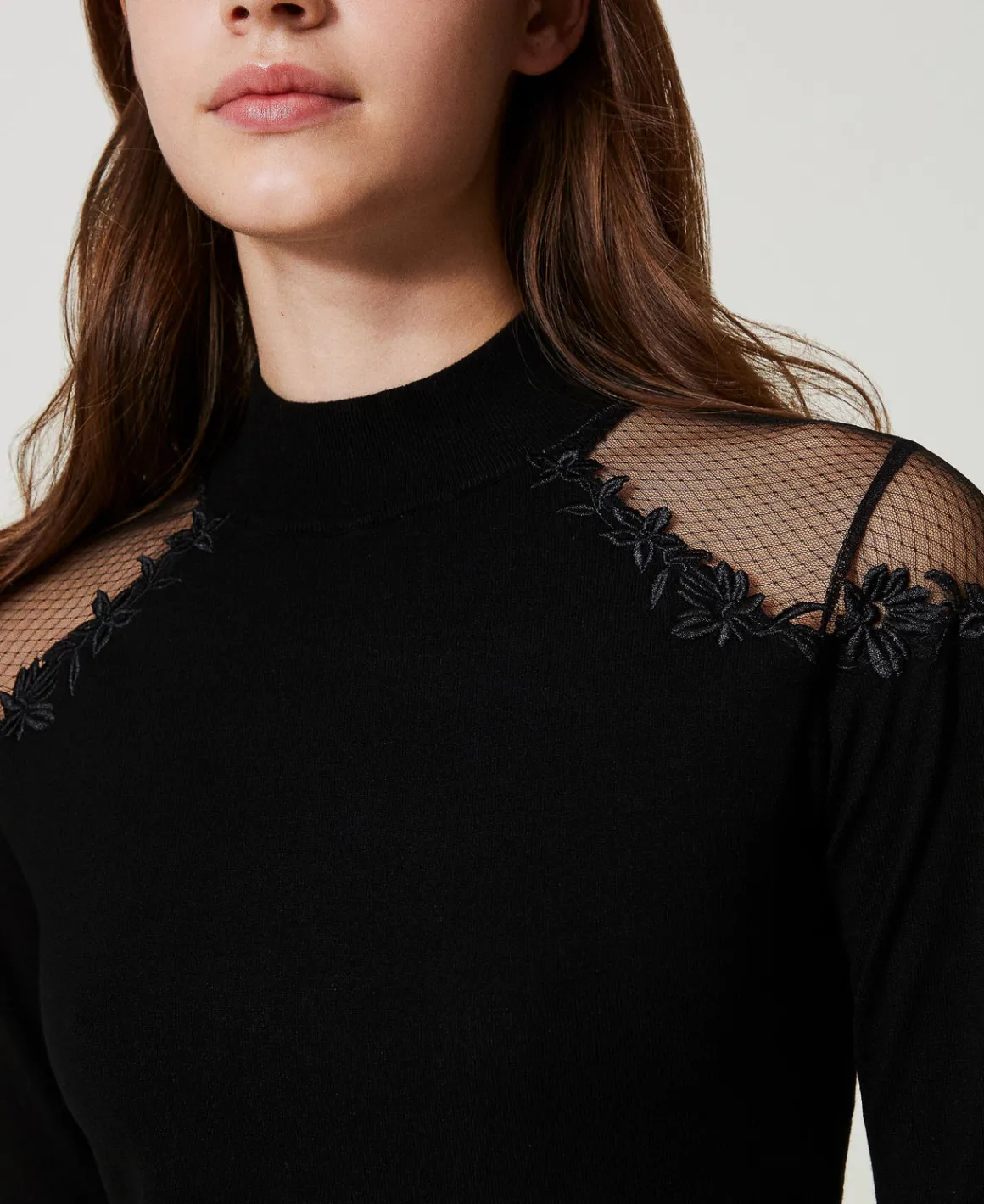 TWINSET Milano Maglia Lupetto Con Tulle E Ricamo | Maglie E Cardigan