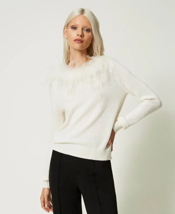 TWINSET Milano Maglia Regular In Misto Lana Con Piume | Maglie E Cardigan